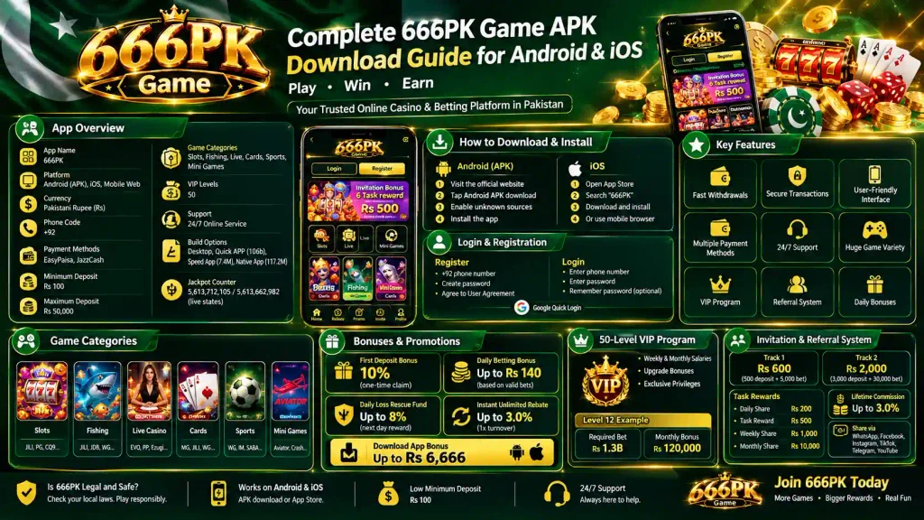 666PK Game APK Download Guide for Android and iOS with app features, casino games, bonuses, VIP levels, and referral rewards