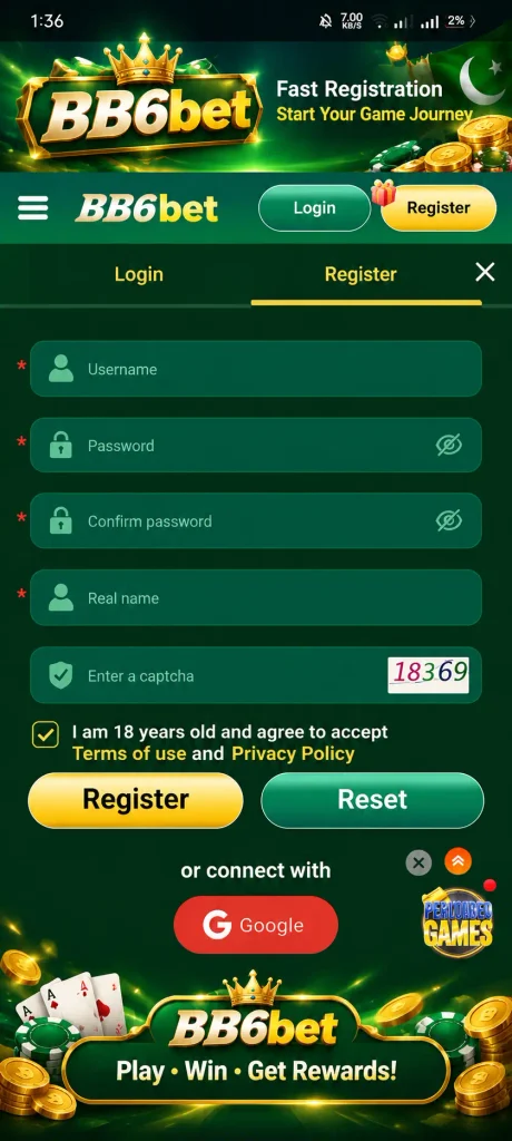 bb6bet game app Registration screen