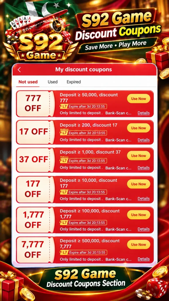 S92 Game Discount Coupons