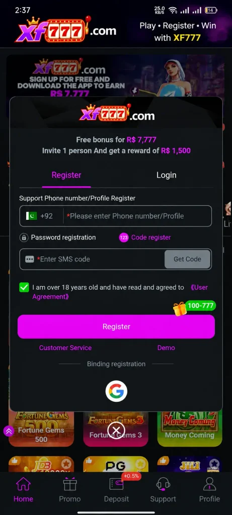 XF777 Game Registration and Login Process