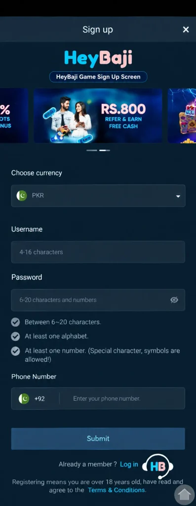 heybaji game app account creation