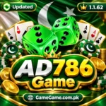 Official AD786 Game logo with a Pakistan flag background, casino dice, and the version 1.1.62 update badge