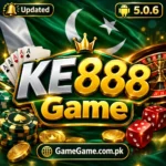KE888 Game APK download logo with Pakistani flag and casino gaming design