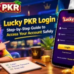 Lucky PKR login account access guide showing a secure login screen for users in Pakistan