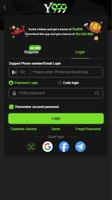 Y999 Login REGISTRATION SCREEN